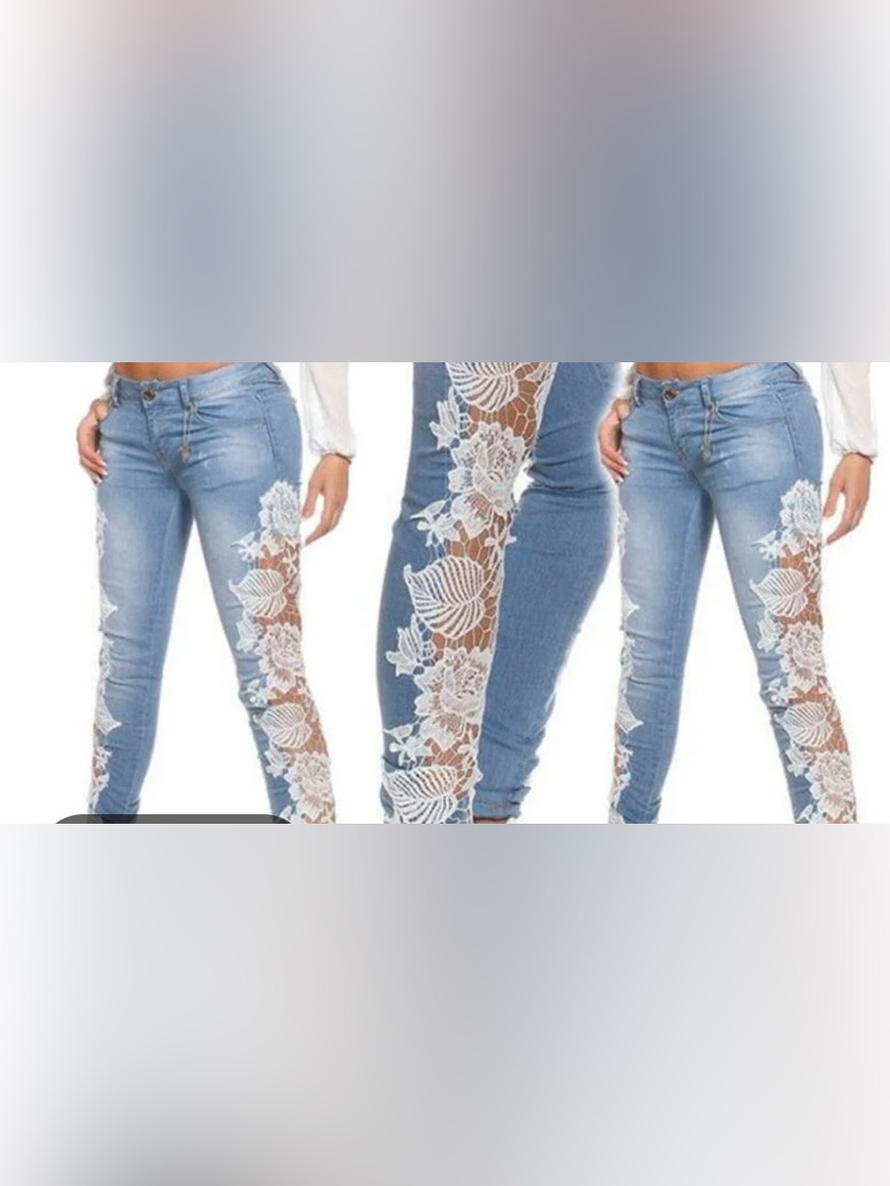 NO BRAND SHOWN size 1XL, blue jeans with WHITE Lace-Panel Jeans